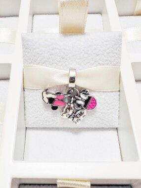 925 Sterling Silver Minnie Mouse Icons Dangle Charm Fits Pandora Bracelets